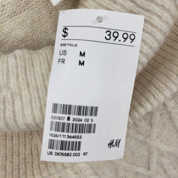 H&M Off Shoulder Cable Knit Sweater M Womens Cream - Picture 4 of 10